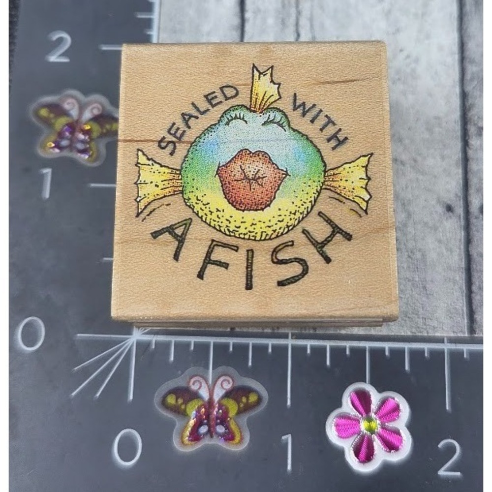 All Night Media Sealed With A Fish 379D Rubber Stamp Wood #i3